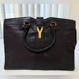 Yves Saint Laurent Black Leather Bag with Gold Accents